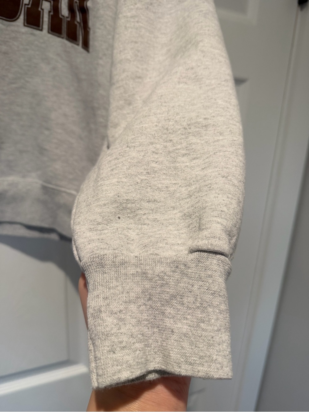 Auth. ✅ THE BAR Varsity Crewneck in “LT Heather Grey/Chocolate” Size Large🩶🤎 - Picture 6 of 7